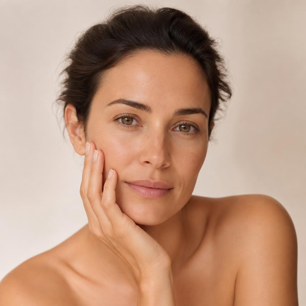 Woman with smooth relaxed forehead and eye area in soft daylight